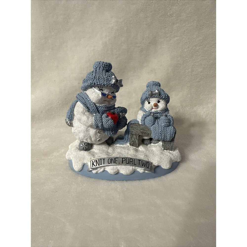 Two Snowmen 2000 Snow Buddies Holiday Christmas Figurine Knit One Purl Mom Son